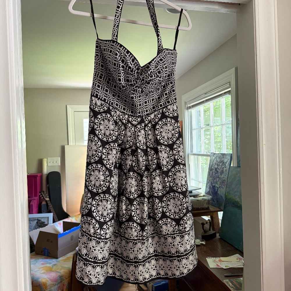 Black and White Silk Halter Dress